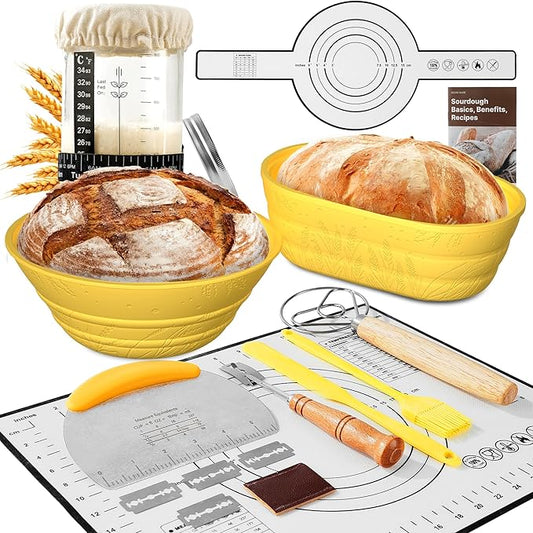 Sourdough Starter Kit with Jar ??Complete Sourdough Bread Baking Supplies for Beginners, Includes 2