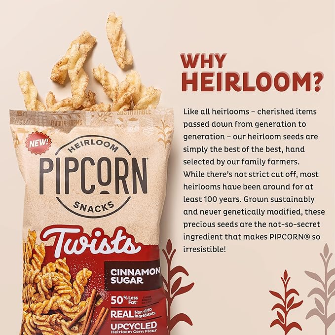 Heirloom Cinnamon Sugar Twists by Pipcorn - 1oz 24pk - Healthy Snacks, Gluten Free Snacks, Snack
