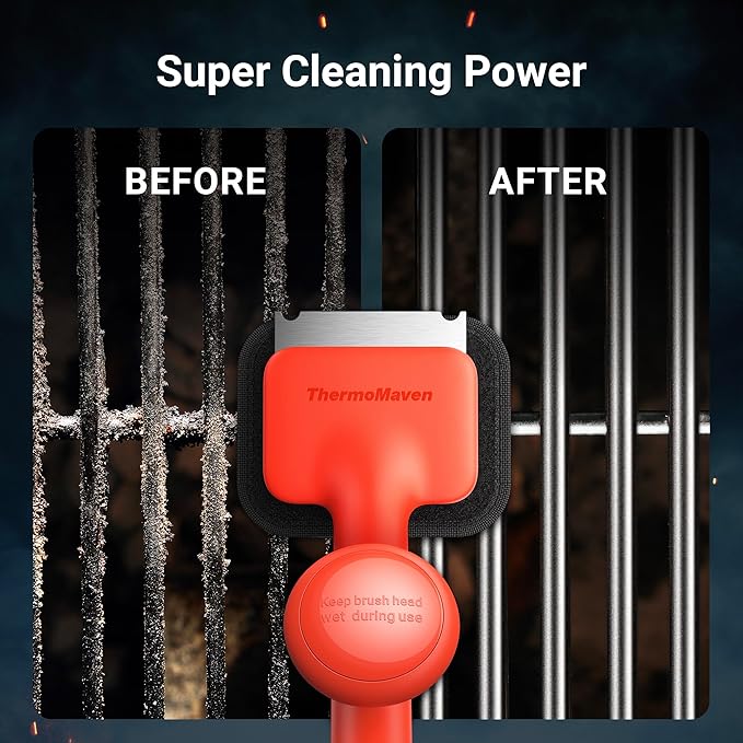 BBQ Grill Brush Bristle Free - 17" Safe Steam Grill Cleaner Brush with Scraper and 3 Brush Heads