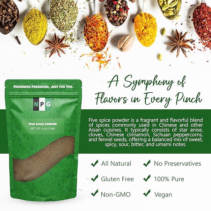 NPG Authentic Chinese Five Spice Powder 4 Ounces, Gluten Free, All Natural Ground Chinese 5 Spice