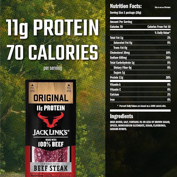 Jack Link's Beef Steak, Original - Protein Snacks, Meat Snack with 12g of Protein, Made with 100%