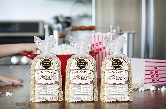 Amish Country Popcorn | 3-2 lb Bags | Medium White Popcorn Kernels | Old Fashioned, Non-GMO and