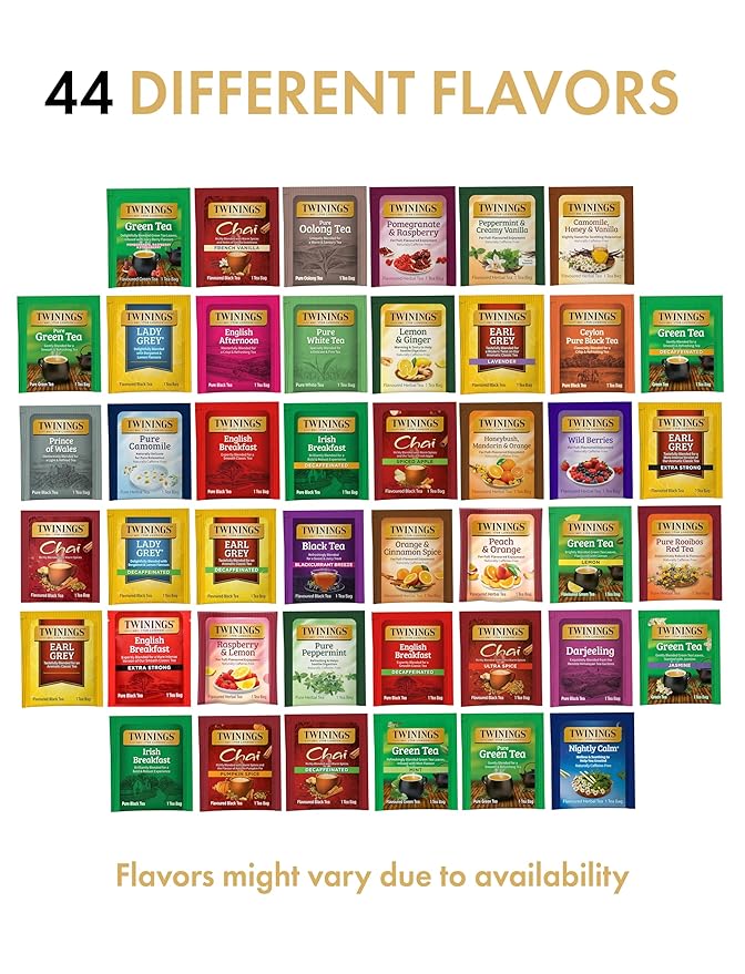 Twinings Tea Bag Sampler Assortment, Variety Pack (44 Count), 44 Unique Flavors for Tea Lovers: