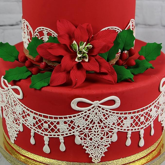 Global Sugar Art Large Poinsettia Christmas Kit Sugar Cake Flowers & Holly Leaf Sprays, 3 Piece Set