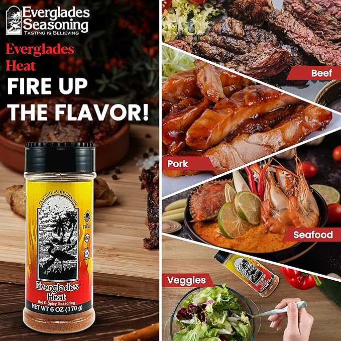 Everglades Heat Seasoning Spicy Blend for Chicken Wings, Chili, Fish & Fries, Add Zest with Red