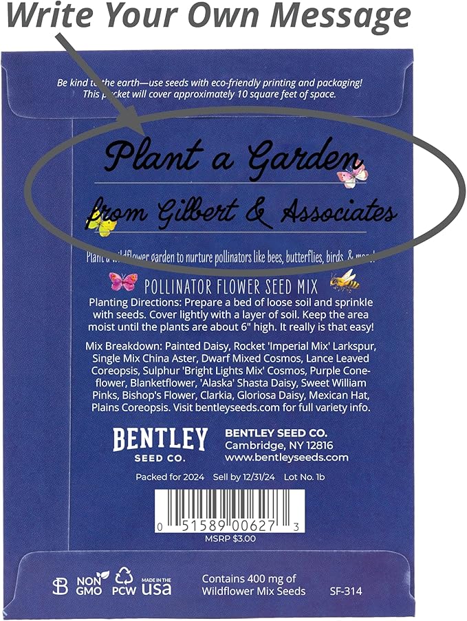 Bentley Seed Co. | Earth Day Planet Pollinator Flowers | Illustrated Bee Butterfly Flower Seed
