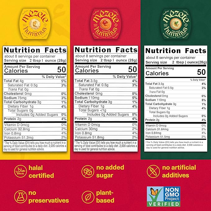Mezete All-Natural Dip Snack Pack | No Added Oils | Preservatives-Free Variety Pack | Halal | Vegan