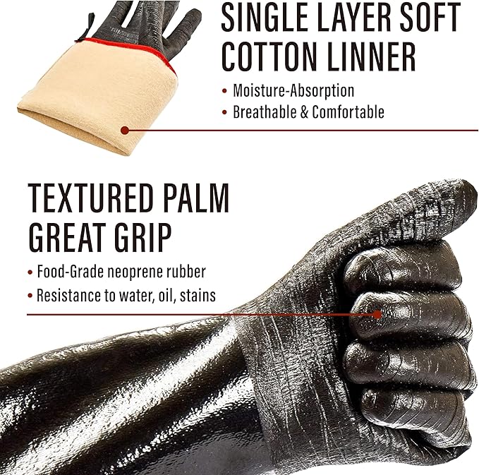 RAPICCA 932°F Heat Resistant BBQ Grill Gloves: Oil Resistant Waterproof for Smoking Grilling