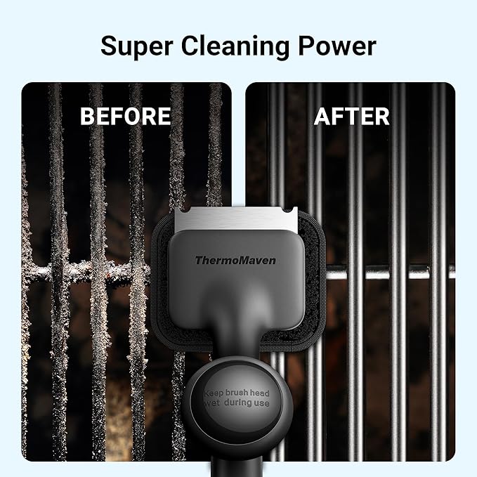 BBQ Grill Brush Bristle Free - 17" Safe Steam Grill Cleaner Brush with Scraper and 3 Brush Heads