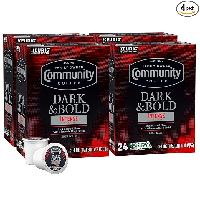 Community Coffee Dark & Bold Intense Blend 96 Count Coffee Pods, Compatible with Keurig 2.0 K-Cup