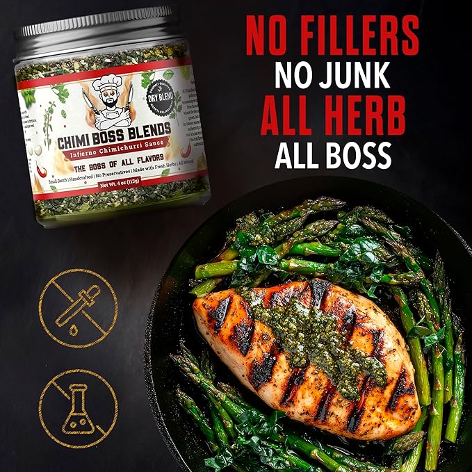Chimi Boss Blends Infierno Chimichurri Dry Seasoning, 4 oz – Spicy Argentinian Herb & Chili Rub