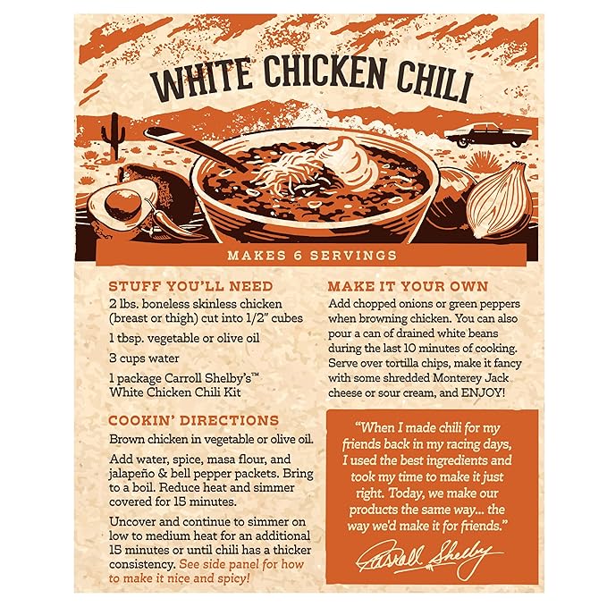 Carroll Shelby's Original Texas Brand White Chicken Chili Kit 3oz Box (Pack of 3)