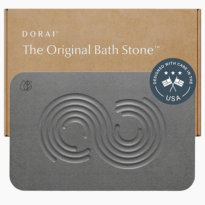 Dorai Home Bath Stone Mat 23.6"x15.4" – Quick-Dry, Non-Slip Diatomite Stone Bath Mat for Bathroom