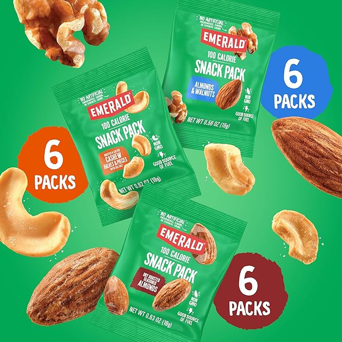 Emerald Nuts Mixed Nuts Variety Pack 18ct (1-Pack) , 100-Calorie Individual Packs , Features Dry