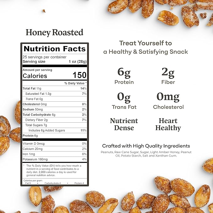 Belmont Peanuts Gourmet Honey Roasted Virginia Peanuts, 25 oz (1 Pack) ??Only 8 Simple Ingredients