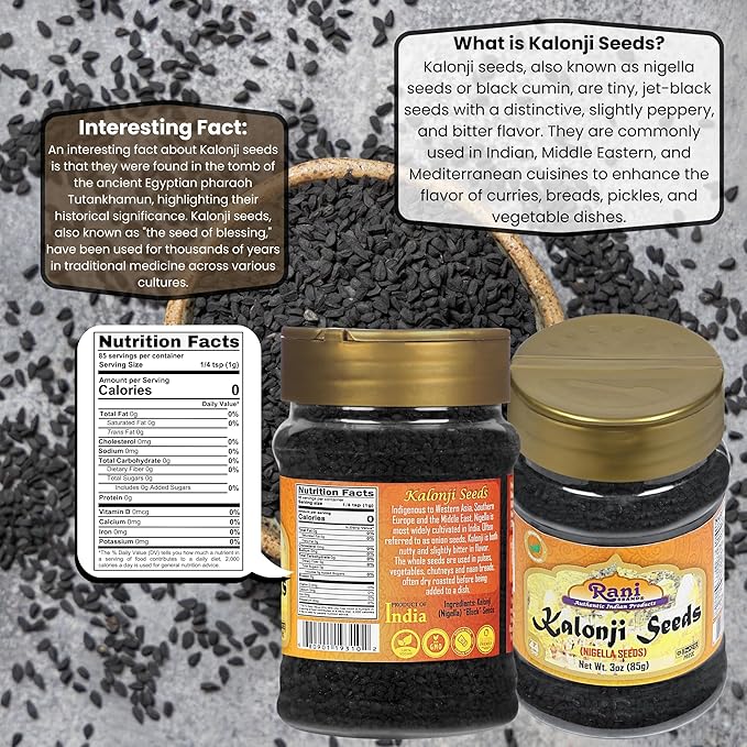 Rani Kalonji (Black Seed, Nigella Sativa, Black Cumin) Seeds 3oz (85g) PET Jar ~ All Natural |