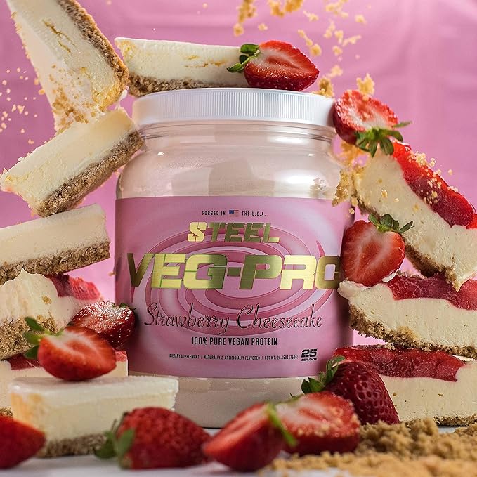 Steel Supplements Veg-PRO | Vegan Protein Powder, Strawberry Cheesecake | 25 Servings (1.65lbs) |