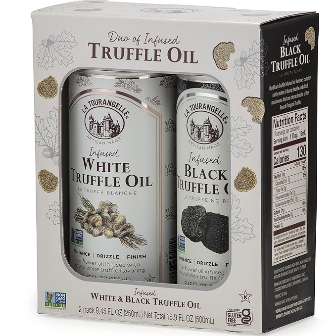 La Tourangelle, White Truffle Oil & Black Truffle Oil Set, Complex Gourmet Earthy Flavor for