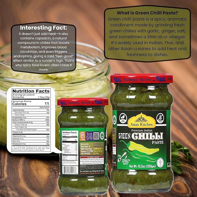 Asian Kitchen Green Chilli Cooking Paste 10.58oz (300g) Glass Jar ~ Vegan | Gluten Free | NON-GMO |