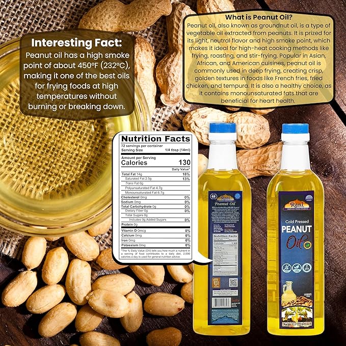 Rani Peanut Oil 33.8 Ounce (1 Liter) Cold Pressed | 100% Natural | NON-GMO | Kosher | Vegan |