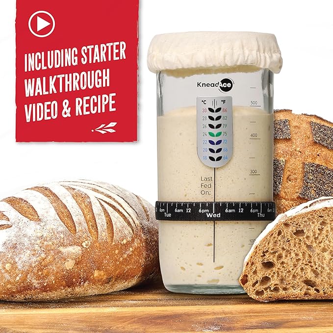 Sourdough Starter Jar With Date Marked Feeding Band, Thermometer, Sourdough Jar Scraper, Sourdough