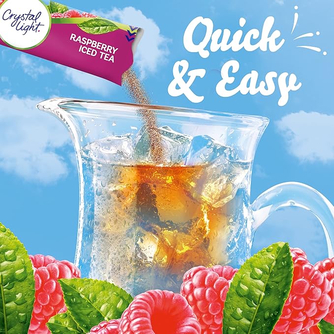 Crystal Light Raspberry Iced Tea Naturally Flavored Powdered Drink Mix, 72 ct Pack, 12 Canisters of