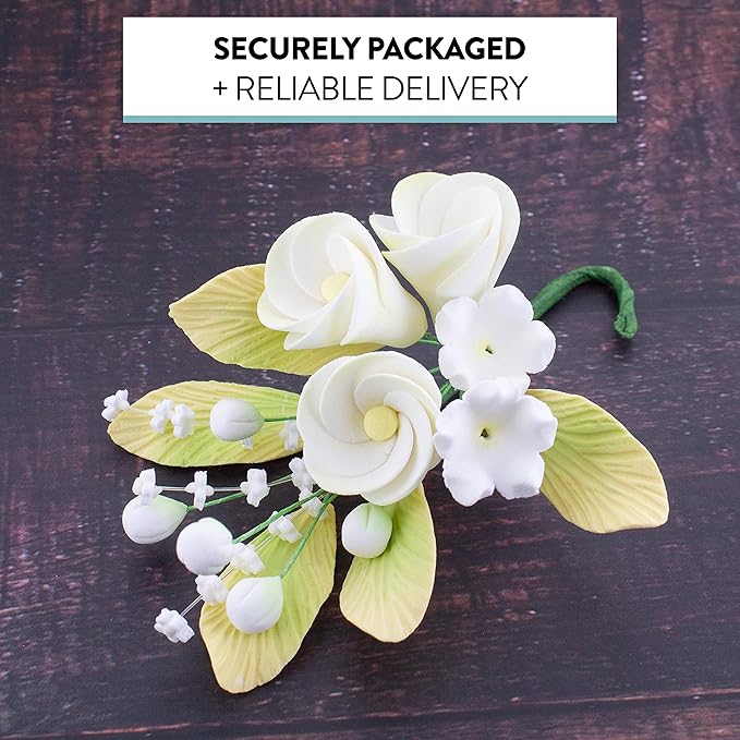 Global Sugar Art Tropical Frangipani Plumeria Cake Topper Sugar Cake Flowers Spray, Small, White