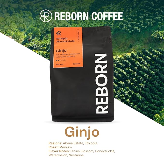 Reborn Coffee Specialty Whole Bean Coffee, Light-Medium Roast, 12 Ounce, Ethiopia Abana Estate