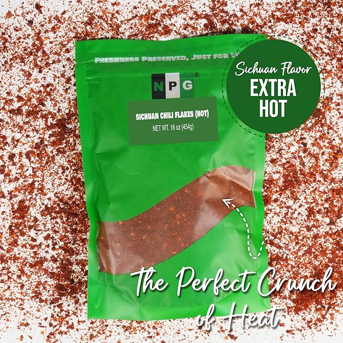 NPG Authentic Sichuan Chili Flakes 16 Oz, Extra Hot, Szechuan Crushed Red Pepper Flakes Bulk