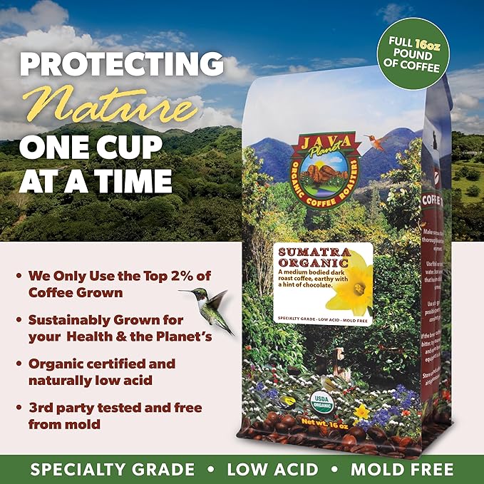 Low Acid Organic Coffee ??Whole Bean, Mold-Free & Stomach Friendly by Java Planet, Sumatran Single