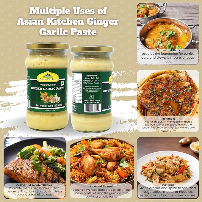 Asian Kitchen Ginger Garlic Cooking Paste 10.5oz (300g) Glass Jar ~ Vegan | Gluten Free | NON-GMO |