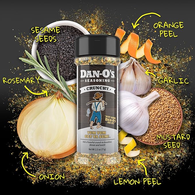 Dan-O's Crunchy Seasoning, 2.5 oz Bottle, Everything Seasoning for Fish, Eggs, Salads, Veggies and