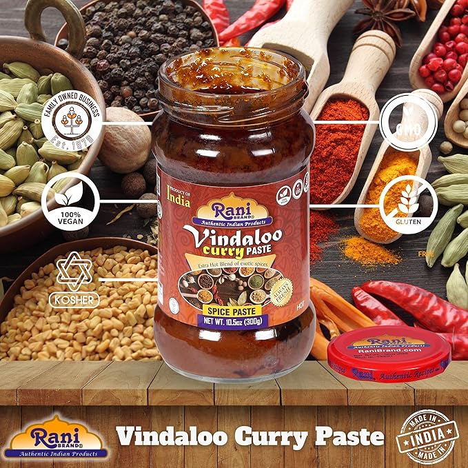 Rani Vindaloo Curry Cooking Spice Paste, Hot! 10.5oz (300g) Glass Jar ~ No Colors | All Natural |