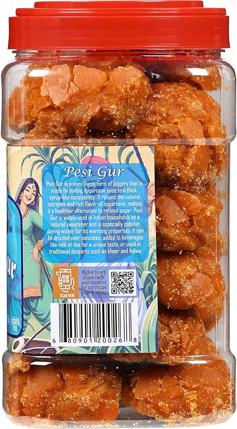 Rani Pesi Gur (Jaggery) Indian Unrefined Raw Cane Sugar 70oz (4.4lbs) 2kg PET Jar ~ Gluten Friendly