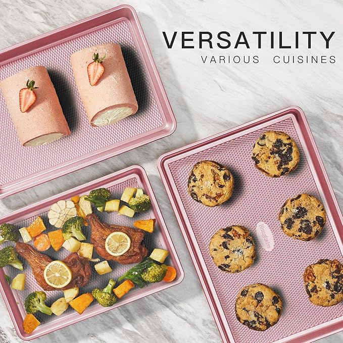 HONGBAKE Baking Sheet Pan Set, Cookie Sheets for Oven, Nonstick Half/Quarter/Jelly Roll Pans with