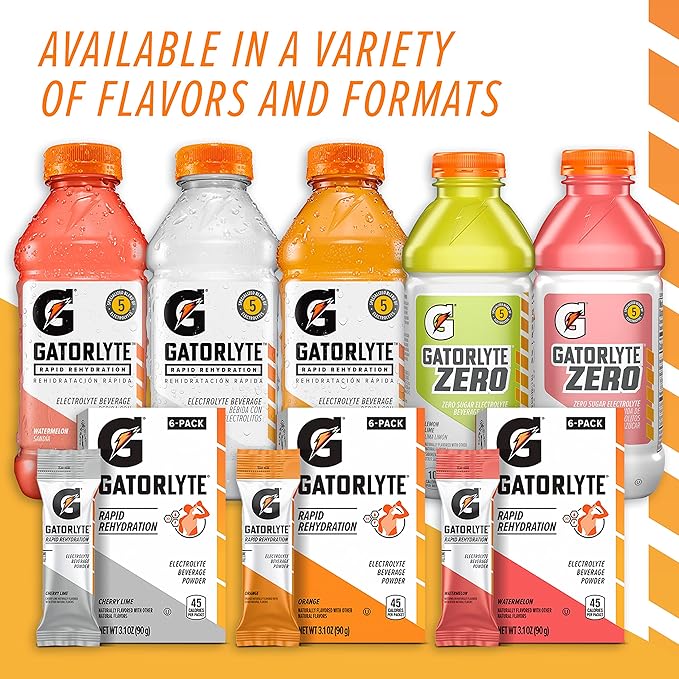 Gatorlyte Zero Electrolyte Beverage, Lemon Lime, Zero Sugar Hydration, Specialized Blend of 5