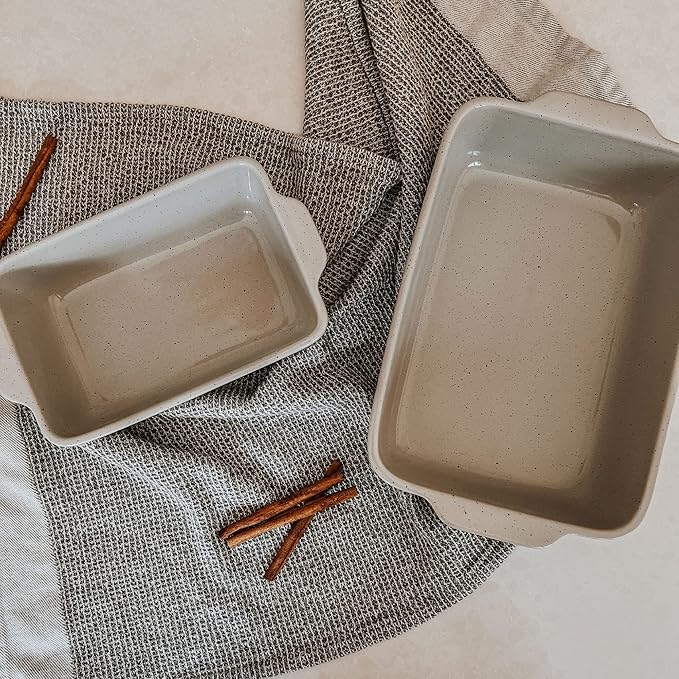 Mora Ceramic Set of 2 Baking Dishes For Casserole, Banana Bread, Brownies, Broiling, Roasting, and