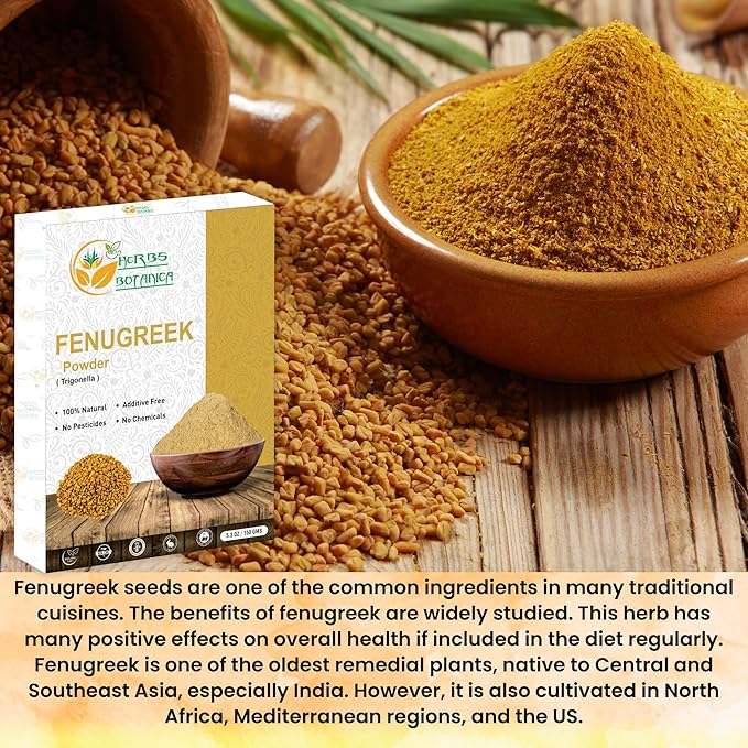 Herbs Botanica Fenugreek Powder Organic 100% Pure & Natural Methi for Hair, Skin, Cooking &