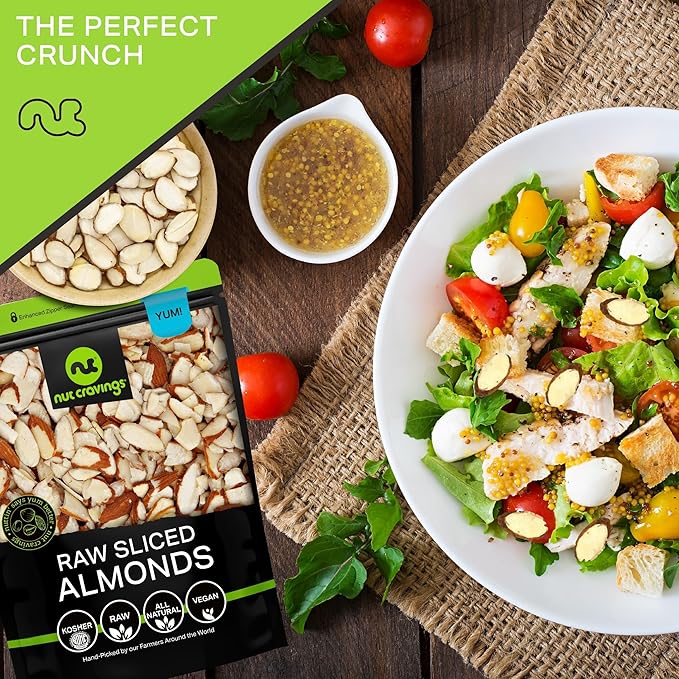 NUT CRAVINGS - Natural Sliced Almonds - Raw, (32oz - 2 LB) Packed Fresh in Resealable Bag - Nut