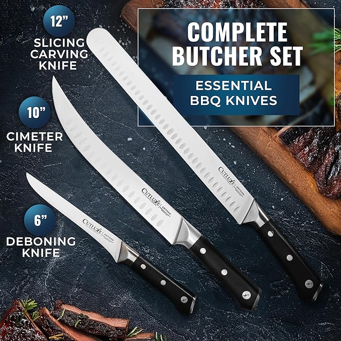 Cutluxe Butcher Knife Set – BBQ Brisket, Breaking & Boning Knife – Slicing Carving Knife Set for