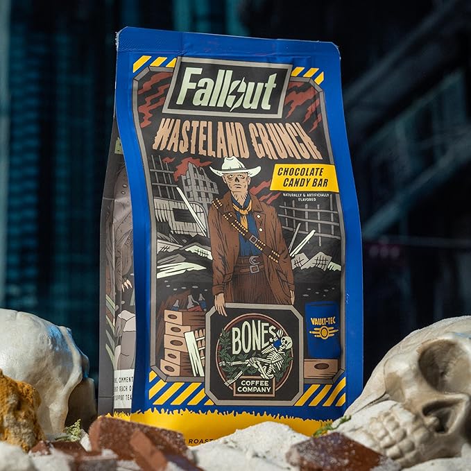Bones Coffee Company Fallout Wasteland Crunch, Chocolate Candy Bar Flavored Coffee, Medium Roast