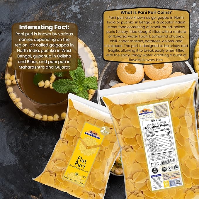 Rani Pani Puri Coins 32oz (2lbs) 907g, Bulk Pack 330-335 Coins ~ Uncooked, Microwaveable wheat and