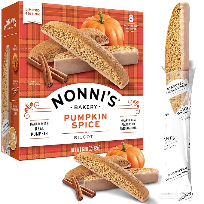 Nonni's Pumpkin Spice Biscotti - Pumpkin Cookies - Pumpkin Biscotti w/Blend of Spices & Dipped in
