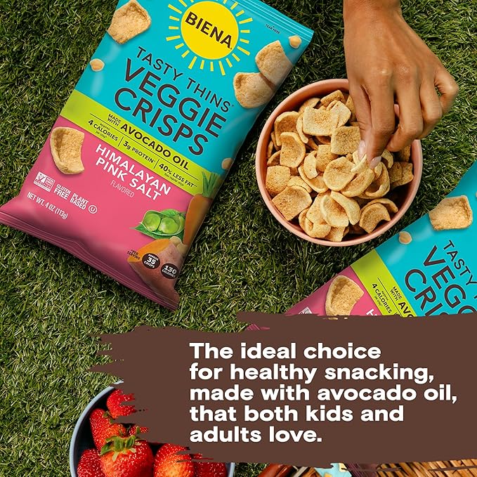 BIENA Tasty Thins Veggie Crisps - Made with Avocado Oil - Low Calorie Veggie Chips for Adults and