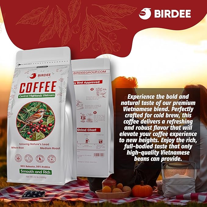 Birdee Vietnamese Coffee ??2.2 LB, Medium Roast Whole Bean, Arabica and Robusta Blend, Hand-Picked