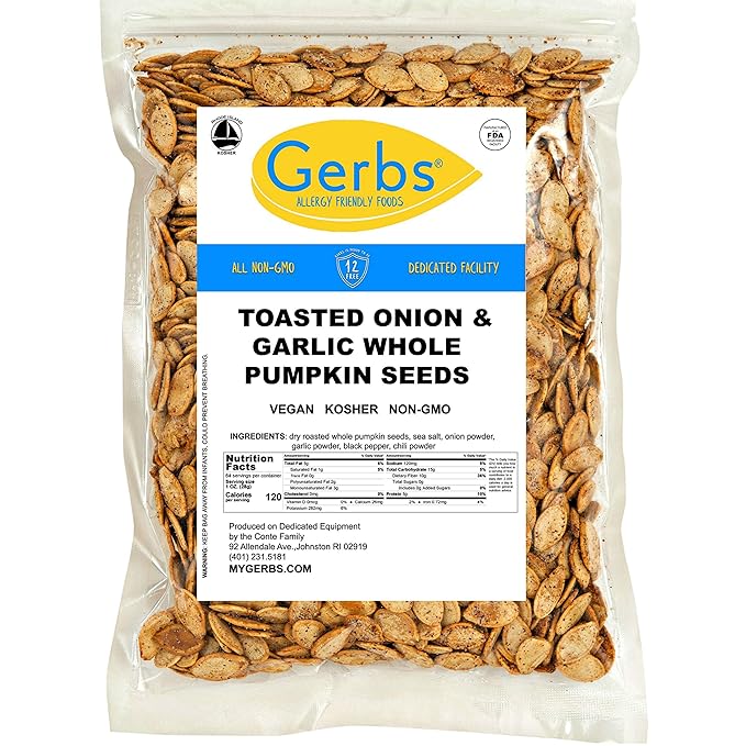Gerbs Toasted Onion & Garlic Whole Pumpkin Seeds 4 lbs. | Small Batch Roasted, In-Shell, 10.5 mm