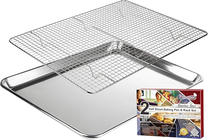 KITCHENATICS Aluminum Baking Pan Half Sheet with Grid: Baking Sheet with Wire Rack, 13 x 18 Baking