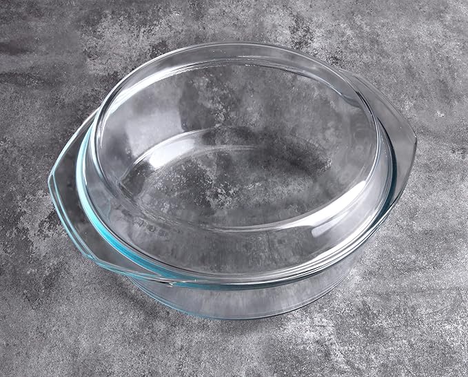 Round Tempered Glass Casserole Dish with Lid, Glass Casserole Baking Dish. Oven Freezer and