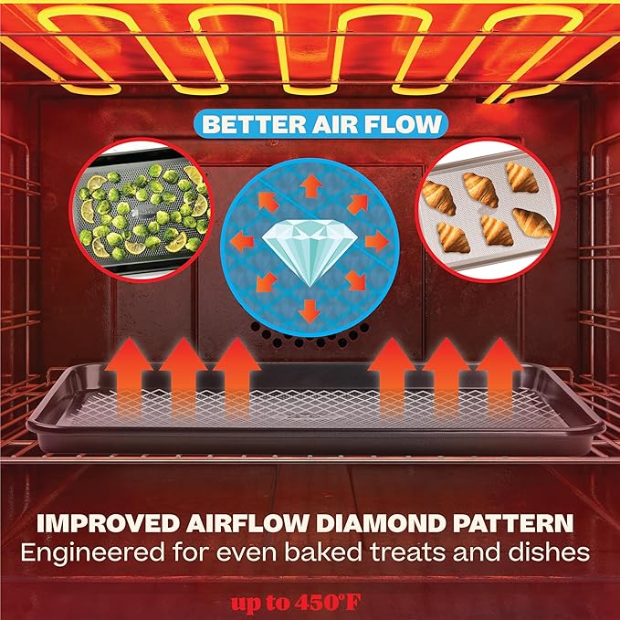 Baker's Secret Baking Sheet Pan Set, 3x Cookie Sheets for Oven, Diamond Texture Premium Air Flow