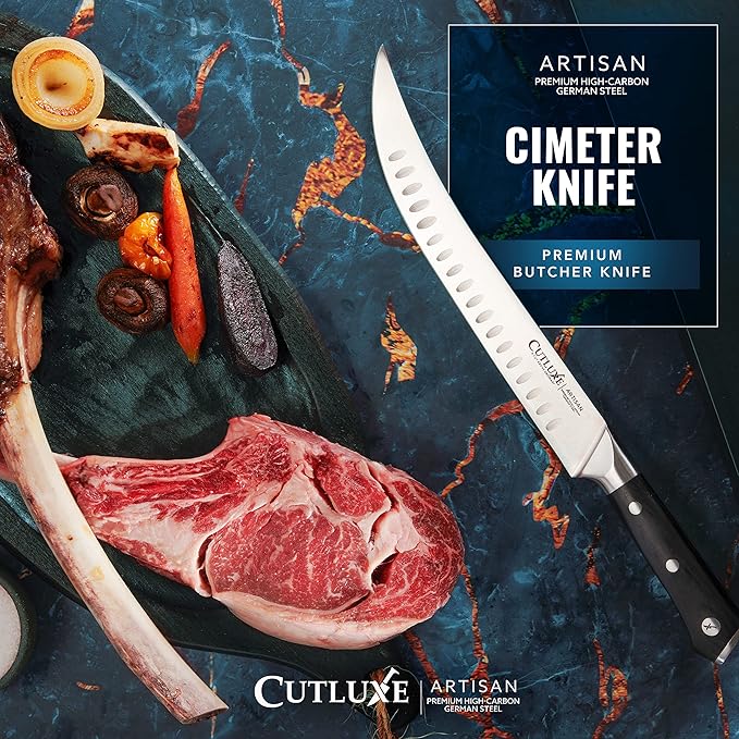 Cutluxe Butcher Knife – 10″ Cimeter Breaking Knife, Razor Sharp Forged High Carbon German Steel